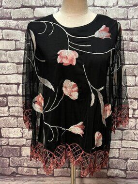 Alfani Black, Pink & White Blouse Size M